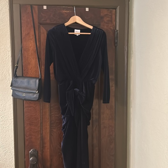 Elegant Navy Velvet Wrap Dress - Picture 4 of 5